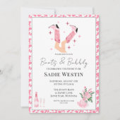 Roze Cowboy Boots & Bubbly Vrijgezellenfeest Showe Kaart (Voorkant)