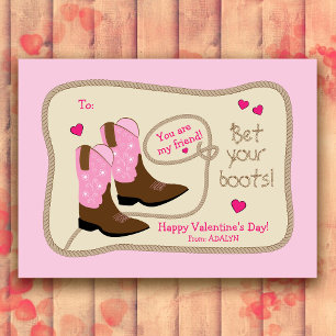 Roze Cowboy Boots Classroom Valentijnsdag Notitiekaartje