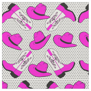 Roze Cowboy Boots Petten op Small Dot Background Stof