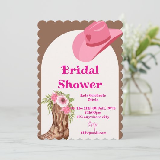 roze cowboy bruiloftsfeest uitnodigingskaart save the date (Staand voorkant)