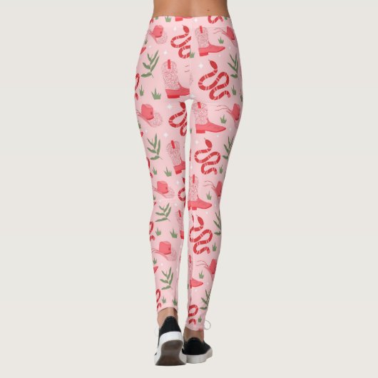 Roze cowboy en slangen patroon leggings (Achterkant)