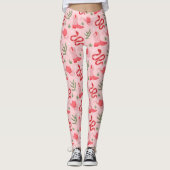 Roze cowboy en slangen patroon leggings (Voorkant)