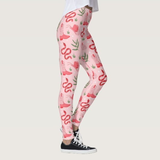 Roze cowboy en slangen patroon leggings (Rechts)
