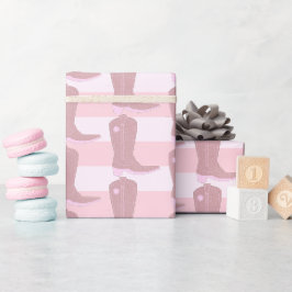 Roze Cowboy laarzen op Gestreepte Patroon Achtergr Cadeaupapier