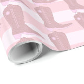 Roze Cowboy laarzen op Gestreepte Patroon Achtergr Cadeaupapier (Rol Hoek)