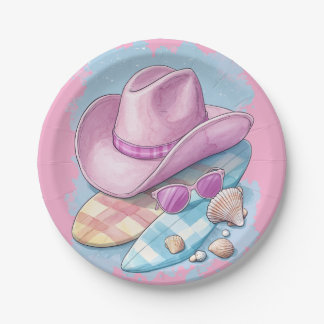 Roze Cowboy Pet en Surfboards - Beachy Western Papieren Bordje