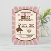 Roze Cowboy Rodeo Birthday Party Invitation Kaart (Staand voorkant)