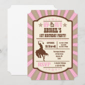 Roze Cowboy Rodeo Birthday Party Invitation Kaart (Voorkant / Achterkant)