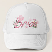 Roze cowboyhoed met bloemen bruid trucker pet (Voorkant)