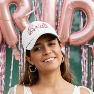 Roze cowboyhoed met bloemen bruid  trucker pet