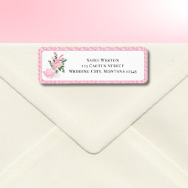 Roze Cowboyhoed met bloemen Bruidsdouche Etiket