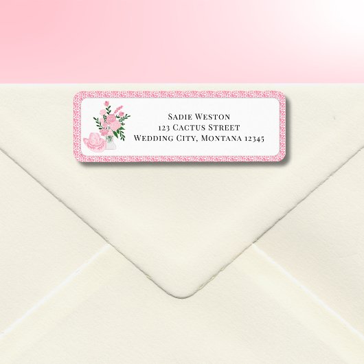 Roze Cowboyhoed met bloemen Bruidsdouche Etiket