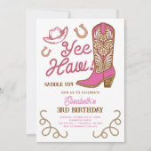 Roze Cowboylaars Yee Haw Meisjesachtige Rodeo Verj Kaart (Voorkant)