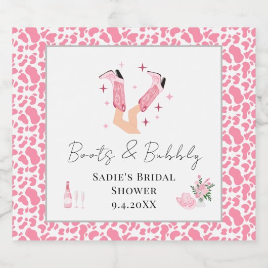Roze Cowboylaarzen & Bruisende Bruidsmeesterschaps Sparkling Wijnetiket (Enkel label)