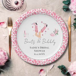 Roze Cowboylaarzen & Bruisende Bruiloftsshower Papieren Bordje