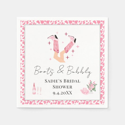 Roze Cowboylaarzen & Bruisende Bruiloftsshower Servet (Voorkant)