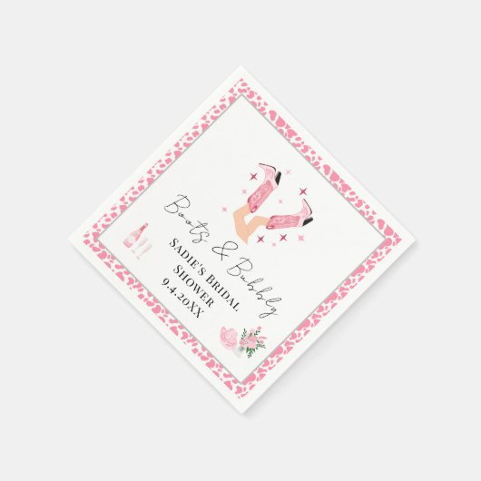 Roze Cowboylaarzen & Bruisende Bruiloftsshower Servet (Hoek)