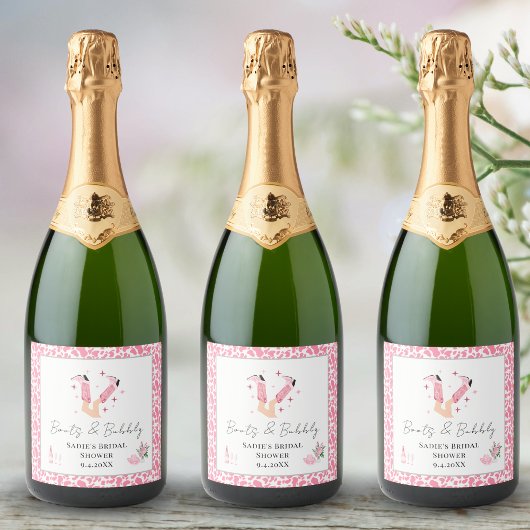 Roze Cowboylaarzen & Bruisende Bruiloftsshowers Sparkling Wijnetiket