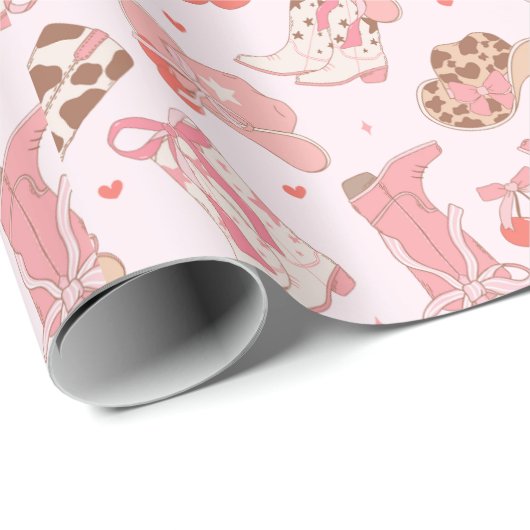 Roze Cowboylaarzen inpakpapier (Rol Hoek)