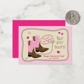 Roze Cowboylaarzen Valentijnsdag Klaslokaal Notitiekaartje (Voorkant / Achterkant in situ)