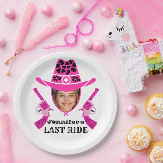 Roze Cowgirl Aangepaste Foto Papieren Bordje (Feest)