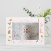 Roze Cowgirl Baby Foto Geboorte Aankondiging (Staand voorkant)