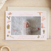 Roze Cowgirl Baby Foto Geboorte Aankondiging
