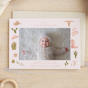 Roze Cowgirl Baby Foto Geboorte Aankondiging