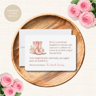 Roze Cowgirl Baby Shower Bedankkaartjes Laarzen Notitiekaartje