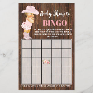 Roze Cowgirl Baby shower Bingo Game Kaart Flyer
