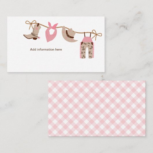 Roze Cowgirl Baby shower informatie Behuizing Informatiekaartje (Voorkant / Achterkant)