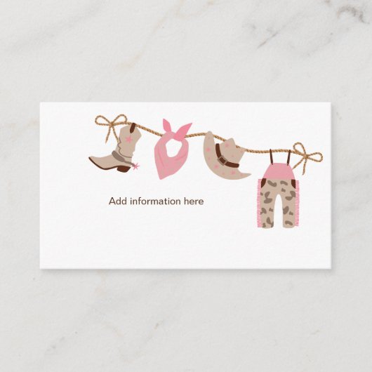 Roze Cowgirl Baby shower informatie Behuizing Informatiekaartje (Voorkant)