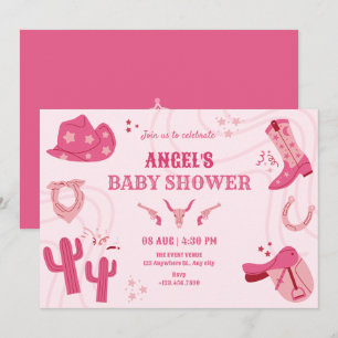 Roze cowgirl baby shower kaart