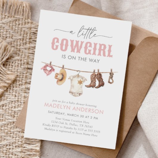 Roze Cowgirl Baby shower Kaart