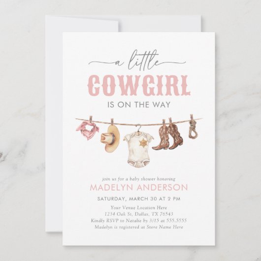 Roze Cowgirl Baby shower Kaart (Voorkant)