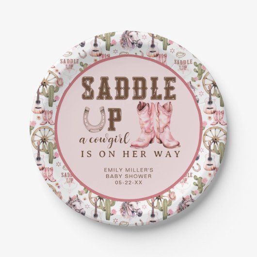Roze Cowgirl Baby shower Saddle Up Party Bord (Voorkant)