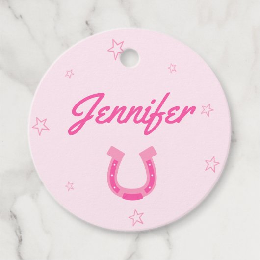 Roze cowgirl Bachelorette partijnaam tag Bedankjes Labels (Voorkant)