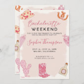 Roze Cowgirl Bachelorette Weekend Uitnodiging (Voorkant / Achterkant)