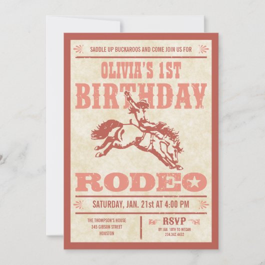 Roze Cowgirl Birthday Rodeo Poster Uitnodigingen (Voorkant)