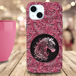 Roze cowgirl bloemengereedschap lederen paard hoof iPhone 15 case