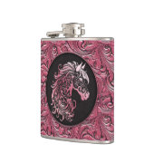 Roze cowgirl bloemengereedschap lederen paard hoof heupfles (Links)