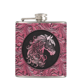 Roze cowgirl bloemengereedschap lederen paard hoof heupfles