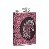 Roze cowgirl bloemengereedschap lederen paard hoof heupfles (Rechts)