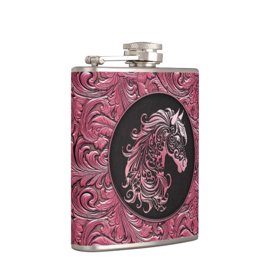 Roze cowgirl bloemengereedschap lederen paard hoof heupfles (Rechts)