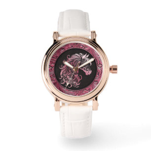 Roze cowgirl bloemengereedschap lederen paard hoof horloge