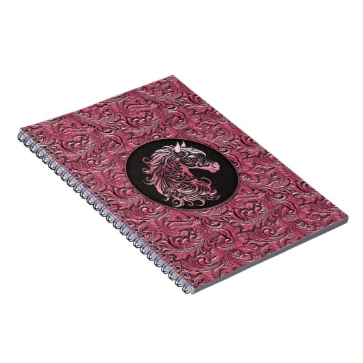 Roze cowgirl bloemengereedschap lederen paard hoof notitieboek (Rechterzijde)
