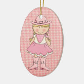  Roze Cowgirl (blond) & Sheriffs Badge Keramisch Ornament (Links)