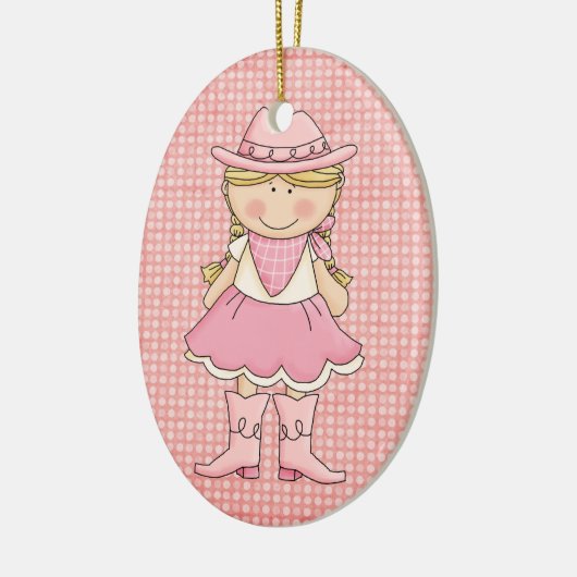  Roze Cowgirl (blond) & Sheriffs Badge Keramisch Ornament (Links)