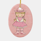  Roze Cowgirl (blond) & Sheriffs Badge Keramisch Ornament (Voorkant)