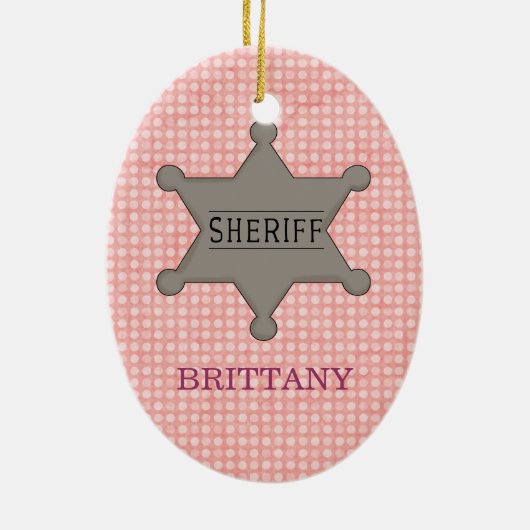 Roze Cowgirl (blond) & Sheriffs Badge Keramisch Ornament (Achterkant)